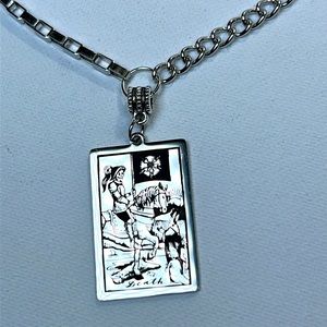 Handmade Unisex Tarot Card Pendant 23” Asymmetrical Stainless Steel Chain Boho
